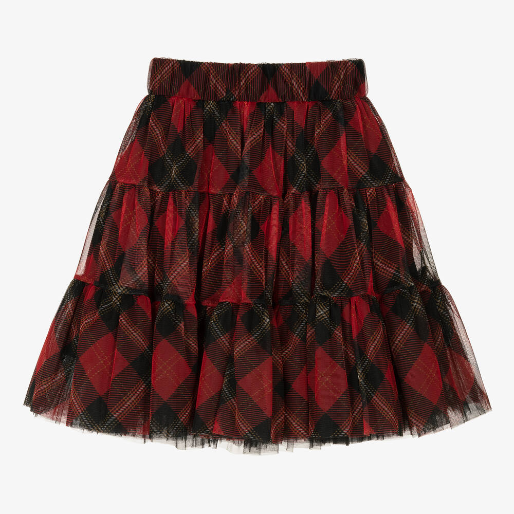Childrensalon Occasions-Girls Red Tartan Tulle Skirt | Childrensalon Outlet