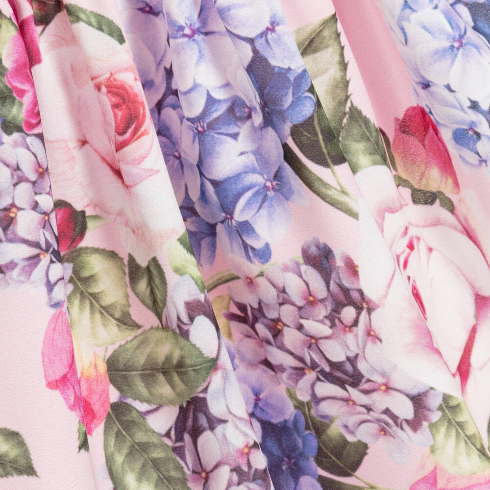 Childrensalon Occasions-فستان كريب وردي للبنات بنقشة الهيدرانجيا | Childrensalon Outlet