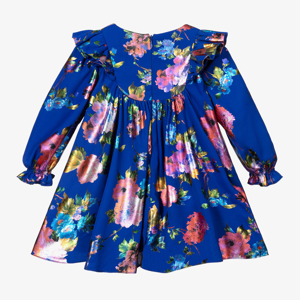 Childrensalon Occasions-Girls Royal Blue Floral Crêpe Dress | Childrensalon Outlet