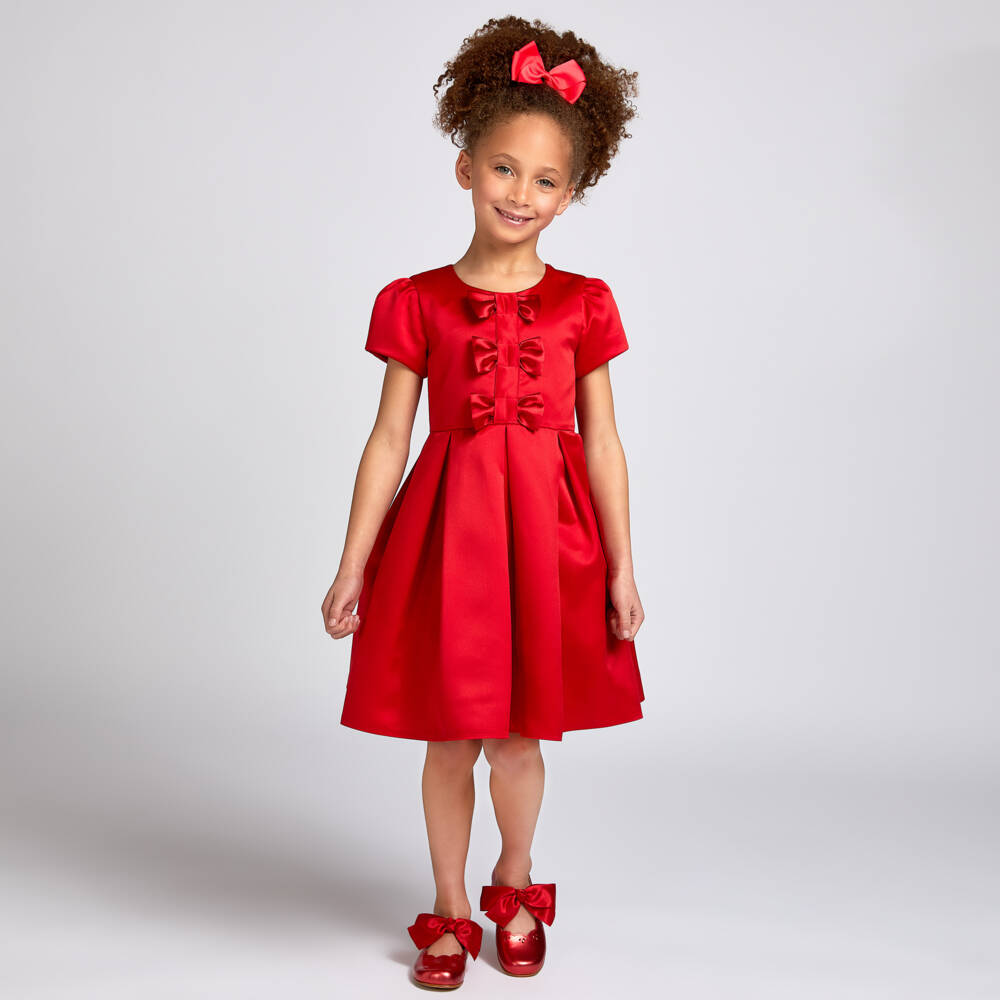 Childrensalon Occasions-فستان ساتان للبنات مع فيونكة روبي | Childrensalon Outlet