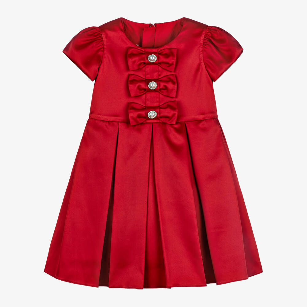 Childrensalon Occasions-Girls Satin Scarlet Pearl Bow Frock | Childrensalon Outlet