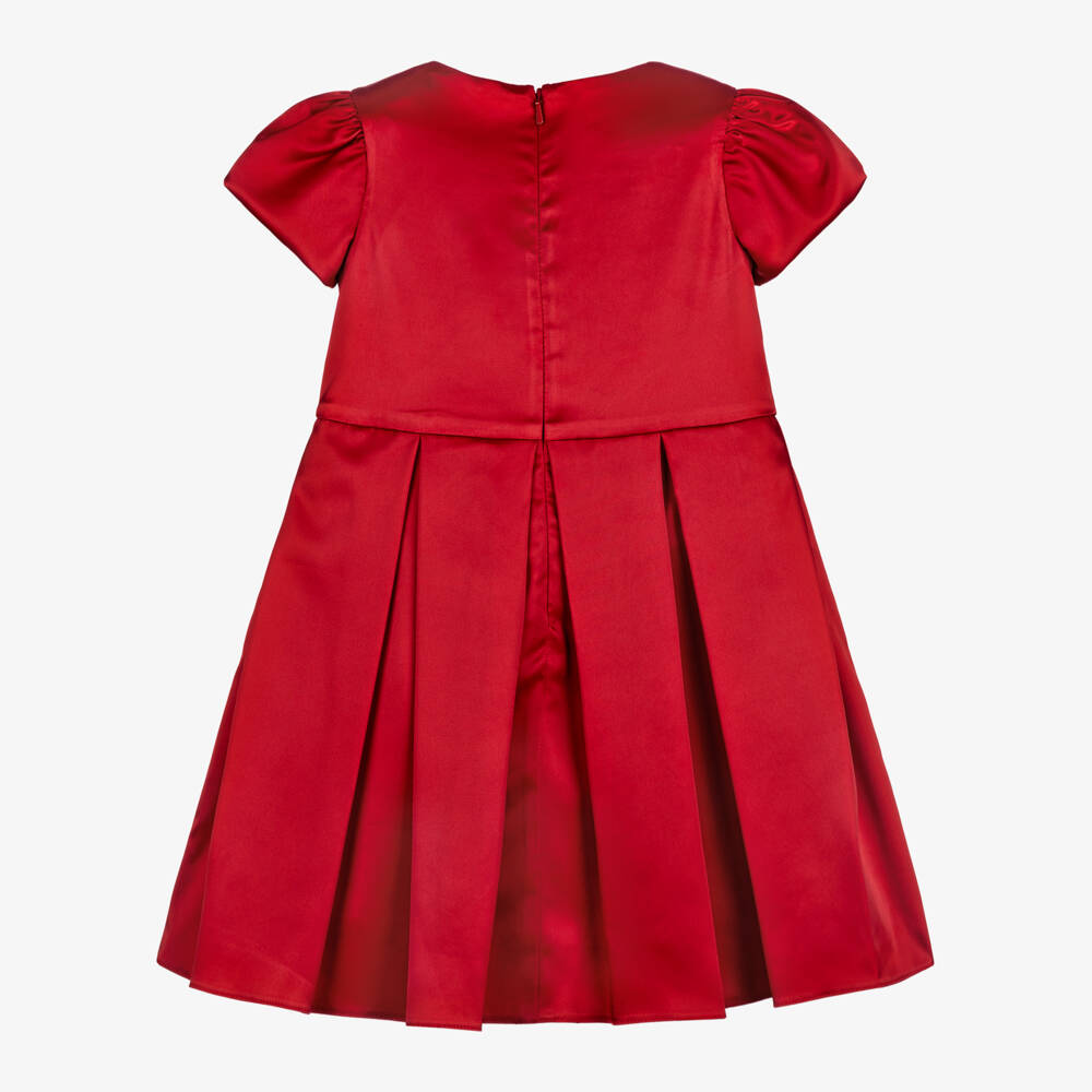 Childrensalon Occasions-فستان ساتان أحمر لؤلؤي للبنات | Childrensalon Outlet