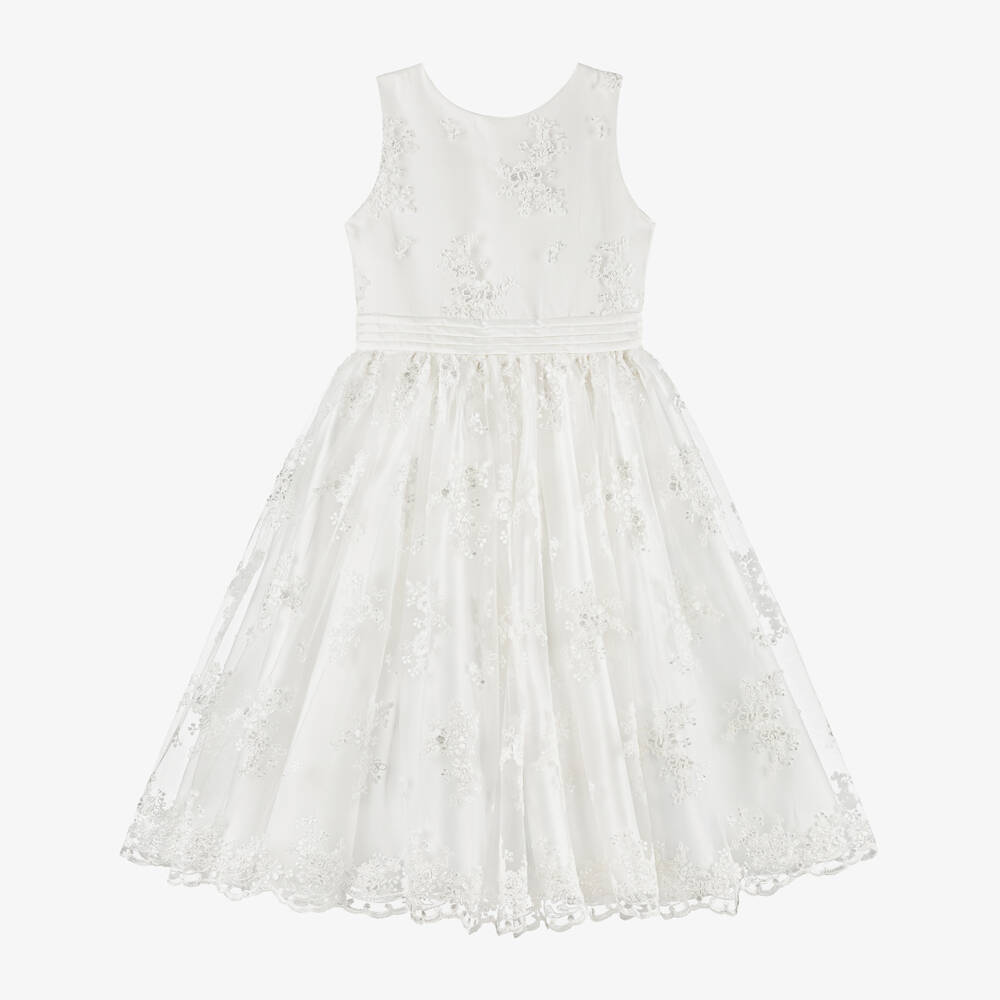 Childrensalon Occasions-Girls Satin & Tulle White Gown | Childrensalon Outlet