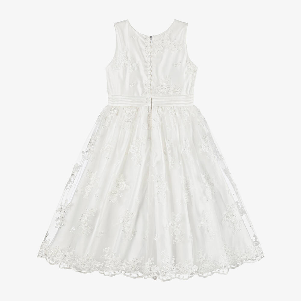 Childrensalon Occasions-فستان أبيض من الساتان والتول للبنات | Childrensalon Outlet