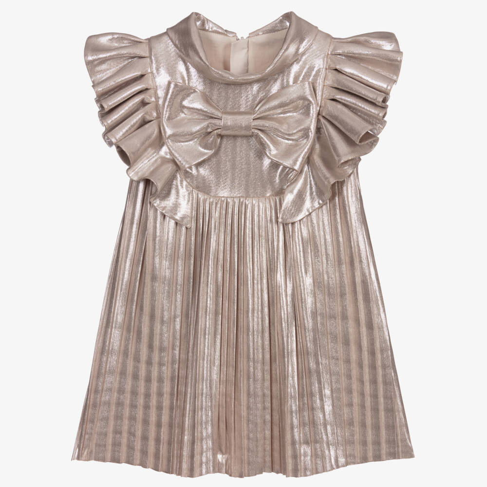 Childrensalon Occasions-Платье серебристое с блеском плиссированное для девочек | Childrensalon Outlet