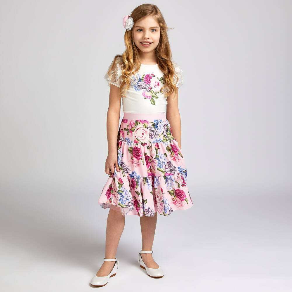 Childrensalon Occasions-Girls Soft Pink Floral Twirl Skirt | Childrensalon Outlet