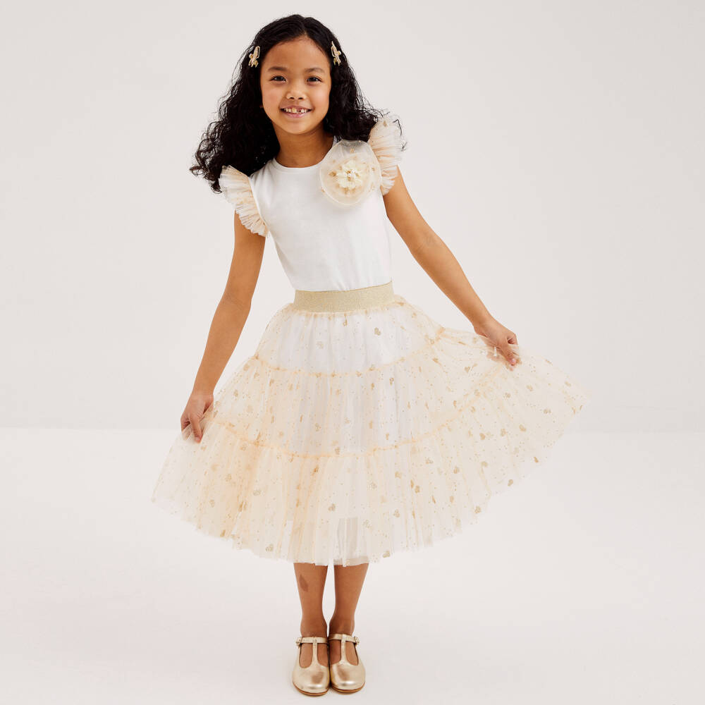 Childrensalon Occasions-Girls Sparkling Gold Tulle Skirt | Childrensalon Outlet