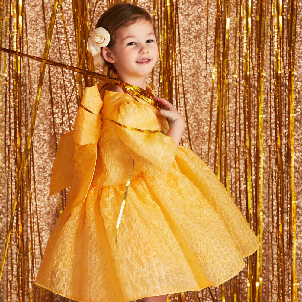 Childrensalon Occasions-فستان جاكار للبنات مع فيونكة مشرقة | Childrensalon Outlet