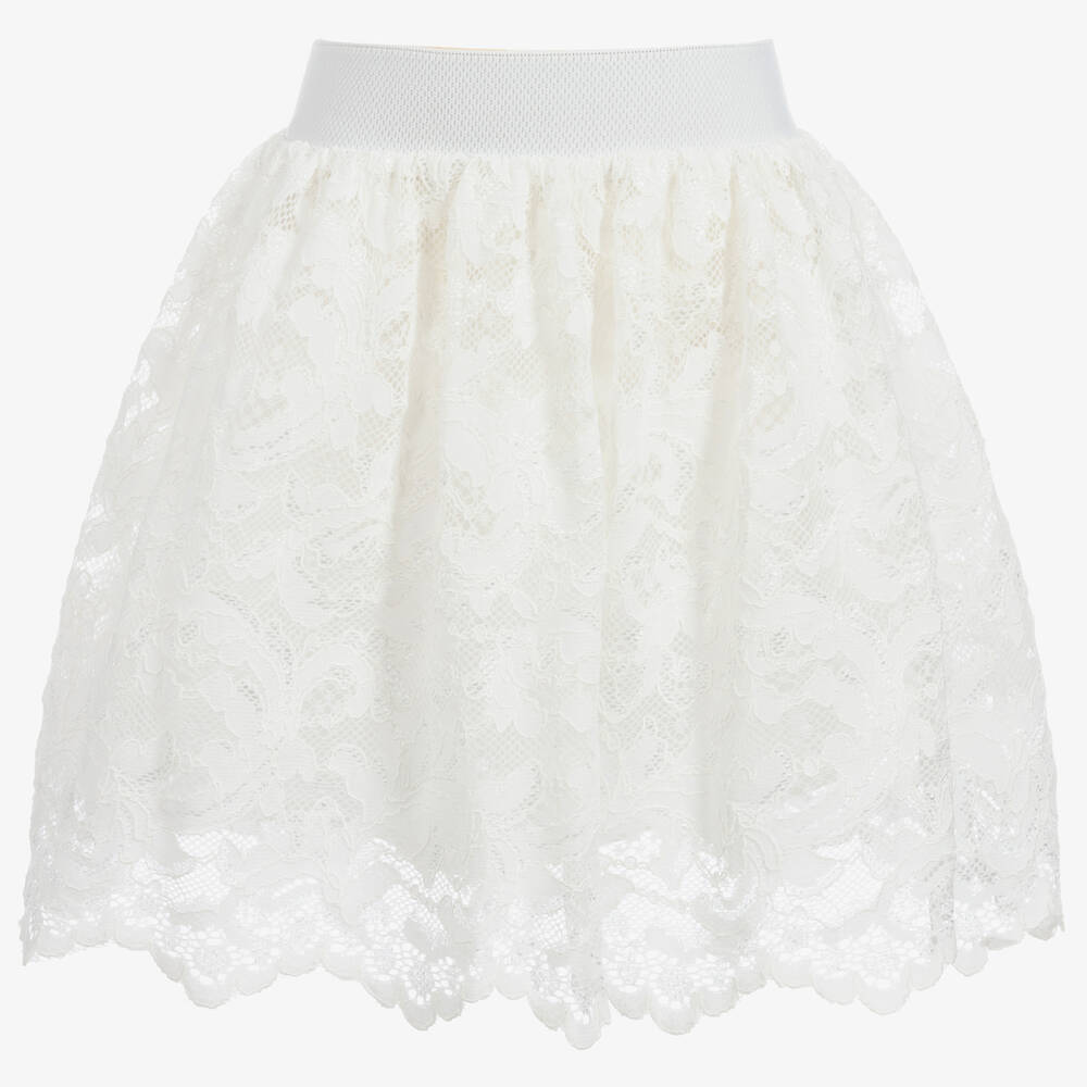 Childrensalon Occasions - Girls White Cotton Lace Skirt | Childrensalon