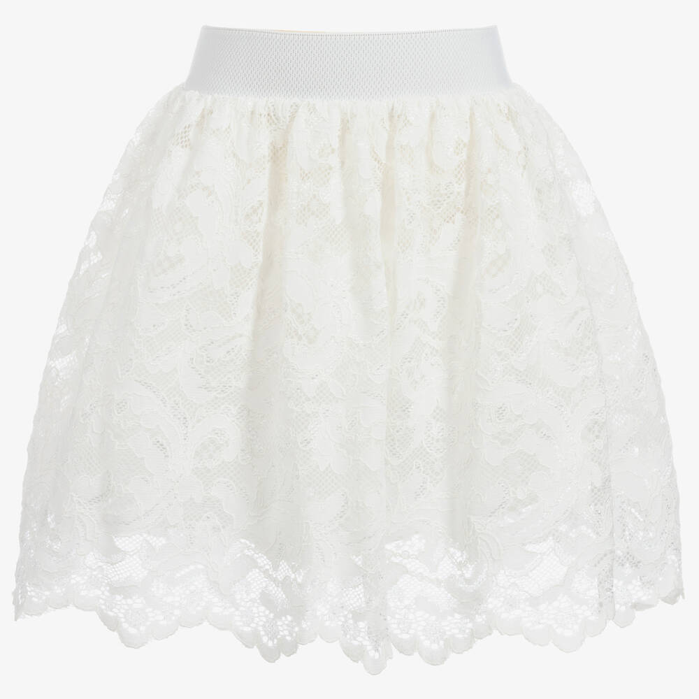 White cotton lace skater skirt 2025