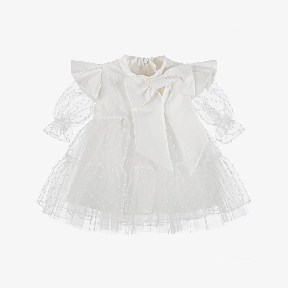 Childrensalon Occasions-Girls White Organza Bow Dress | Childrensalon Outlet