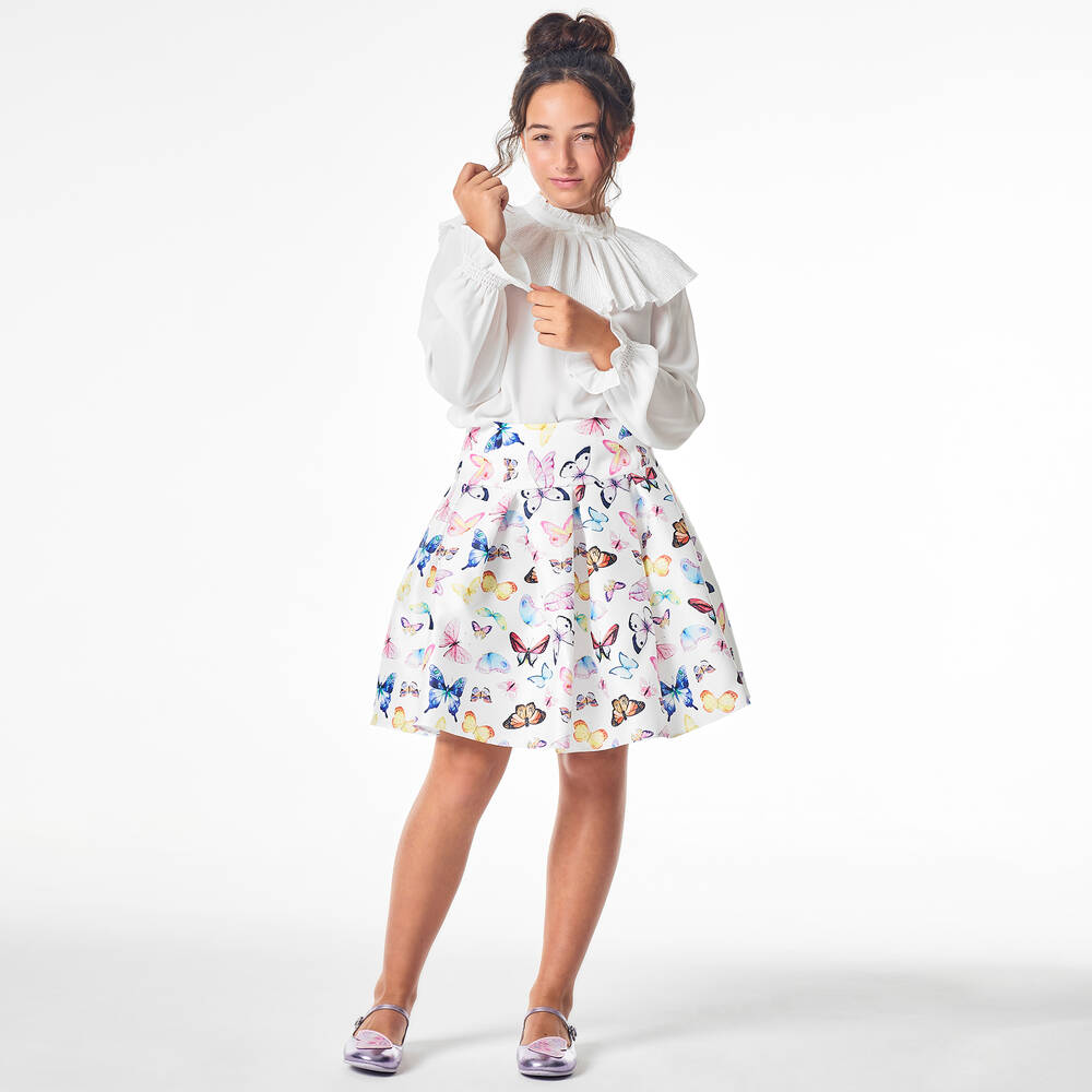 Childrensalon Occasions-Girls White Satin Butterfly Skirt | Childrensalon Outlet