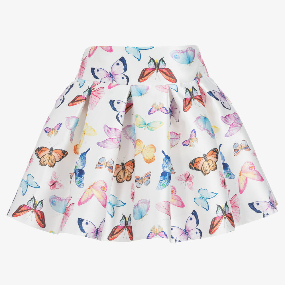 Childrensalon Occasions-Girls White Satin Butterfly Skirt | Childrensalon Outlet