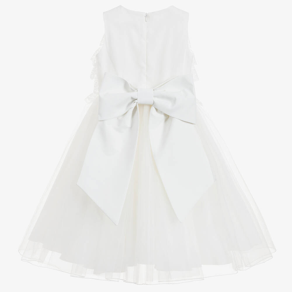 Childrensalon Occasions-Girls White Satin Lace & Tulle Dress | Childrensalon Outlet