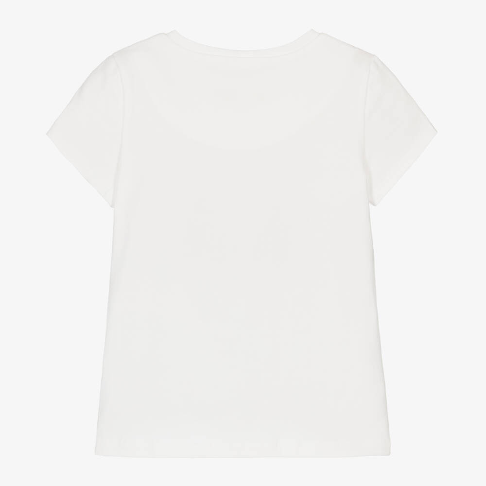 تشلدرن صالون-تيشيرت قطن جيرسي مزين بفيونكة ترتر لون عاجي وذهبي للبنات | Childrensalon Outlet