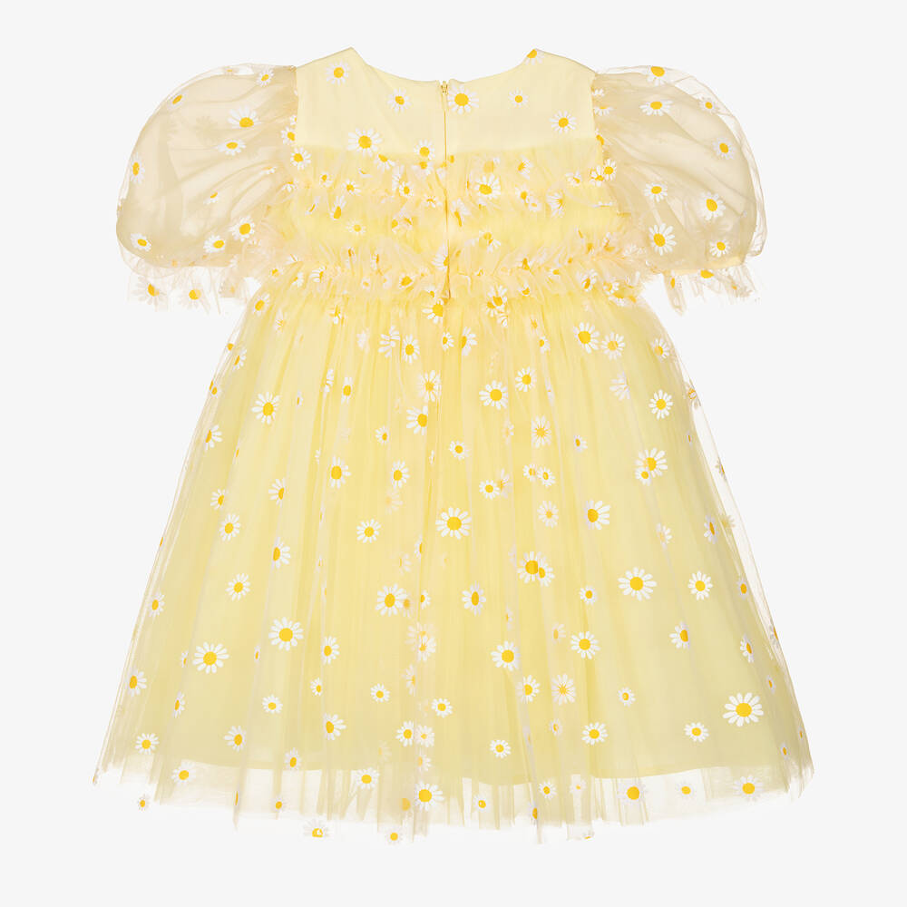 Childrensalon Occasions-Girls Yellow Tulle Daisy Dress | Childrensalon Outlet