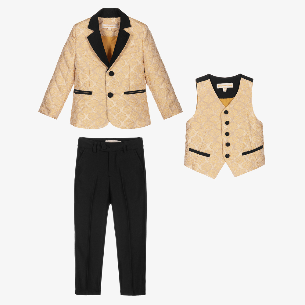 Childrensalon Occasions-Черно-золотистый костюм из парчи | Childrensalon Outlet
