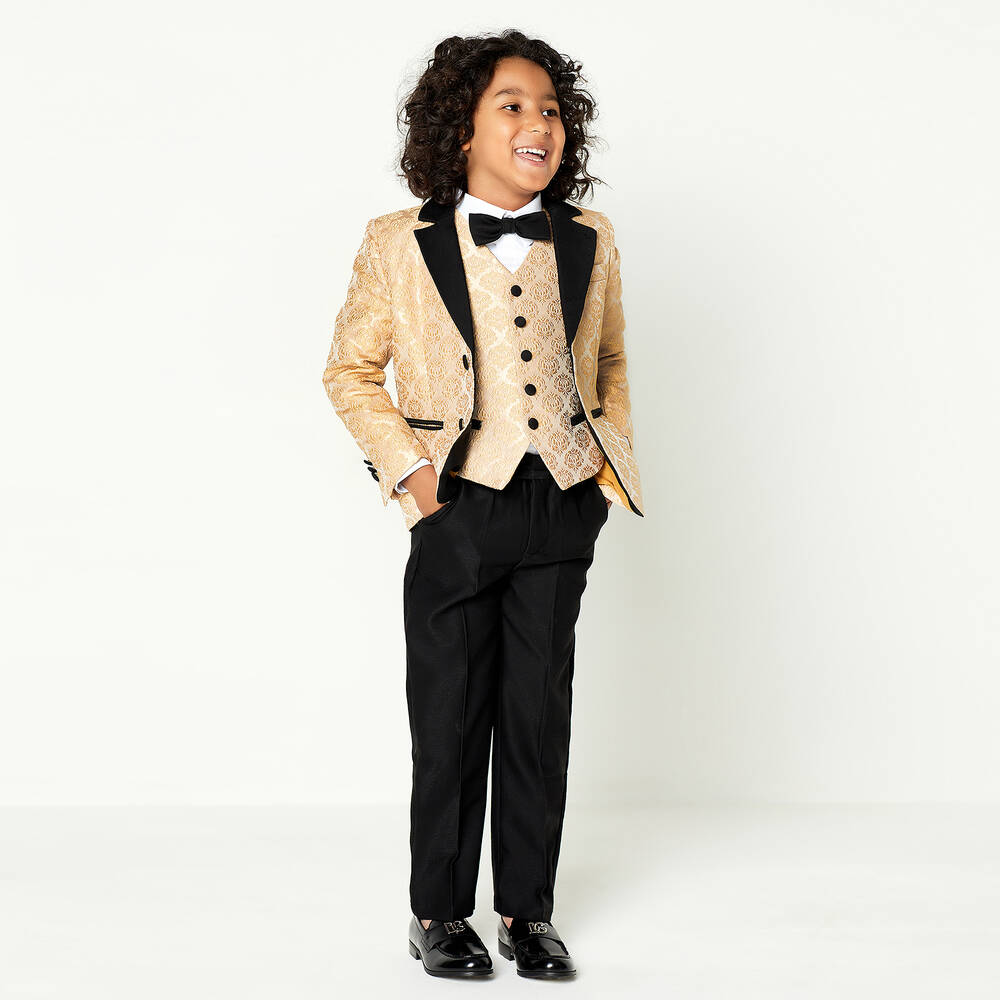 Childrensalon Occasions-Черно-золотистый костюм из парчи | Childrensalon Outlet