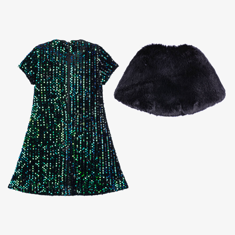 Childrensalon Occasions-Little Ladies Sparkling Dress & Plush Cape | Childrensalon Outlet