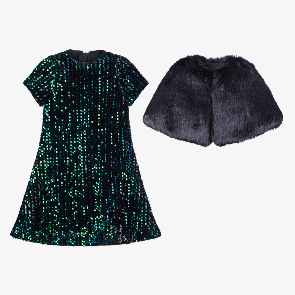 Childrensalon Occasions-Little Ladies Sparkling Dress & Plush Cape | Childrensalon Outlet