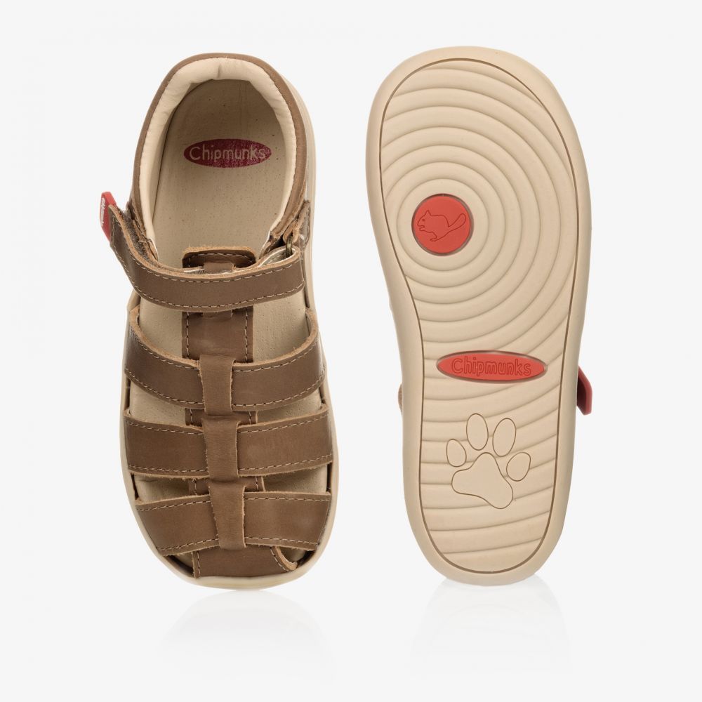Chipmunks-Бежевые кожаные сандалии на липучке | Childrensalon Outlet