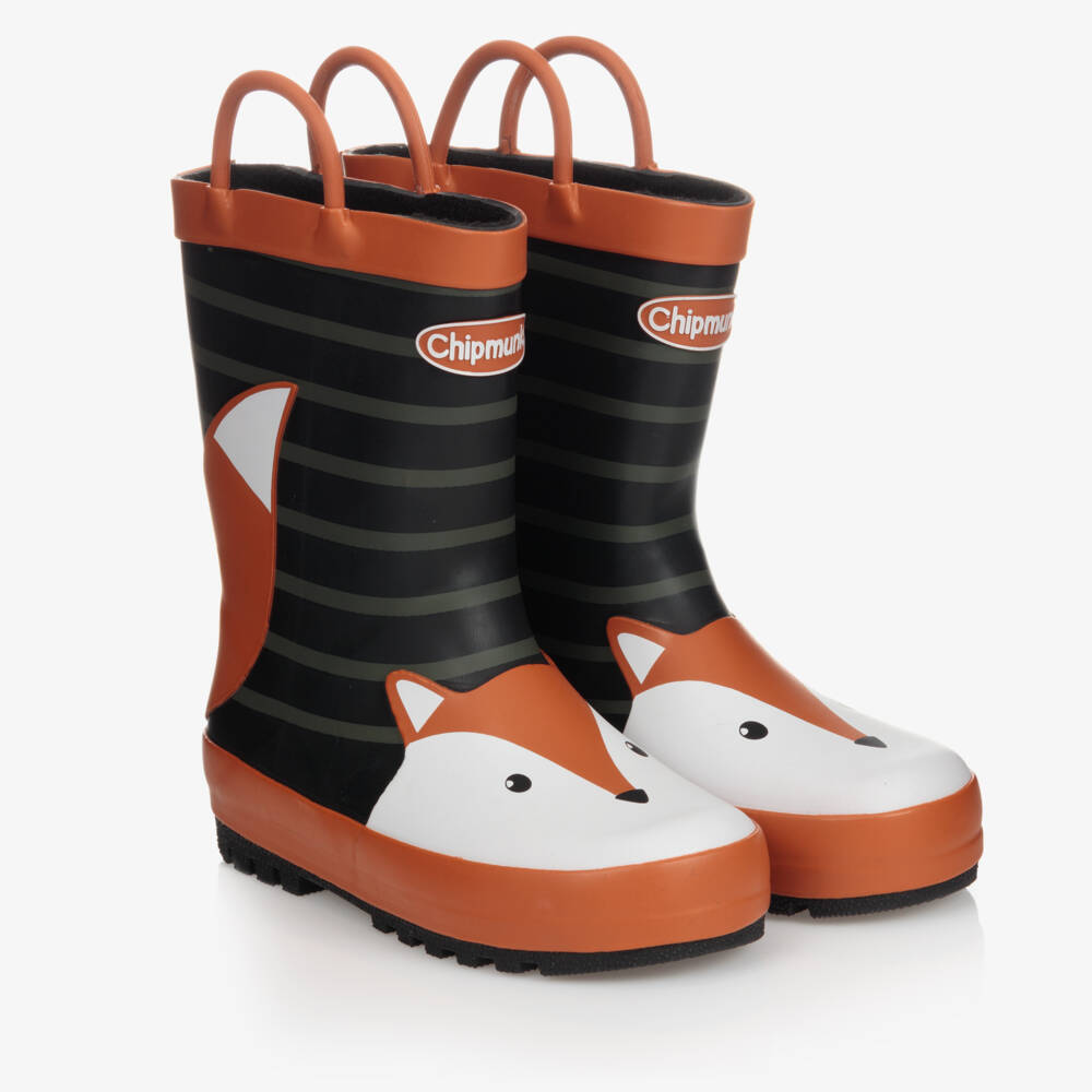 Chipmunks-Black & Orange Fox Rain Boots | Childrensalon Outlet