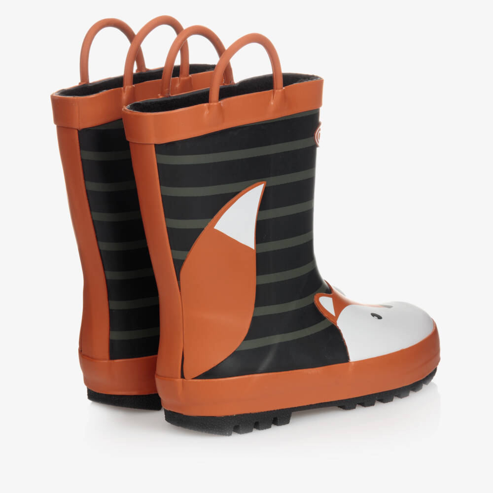 Chipmunks-Black & Orange Fox Rain Boots | Childrensalon Outlet