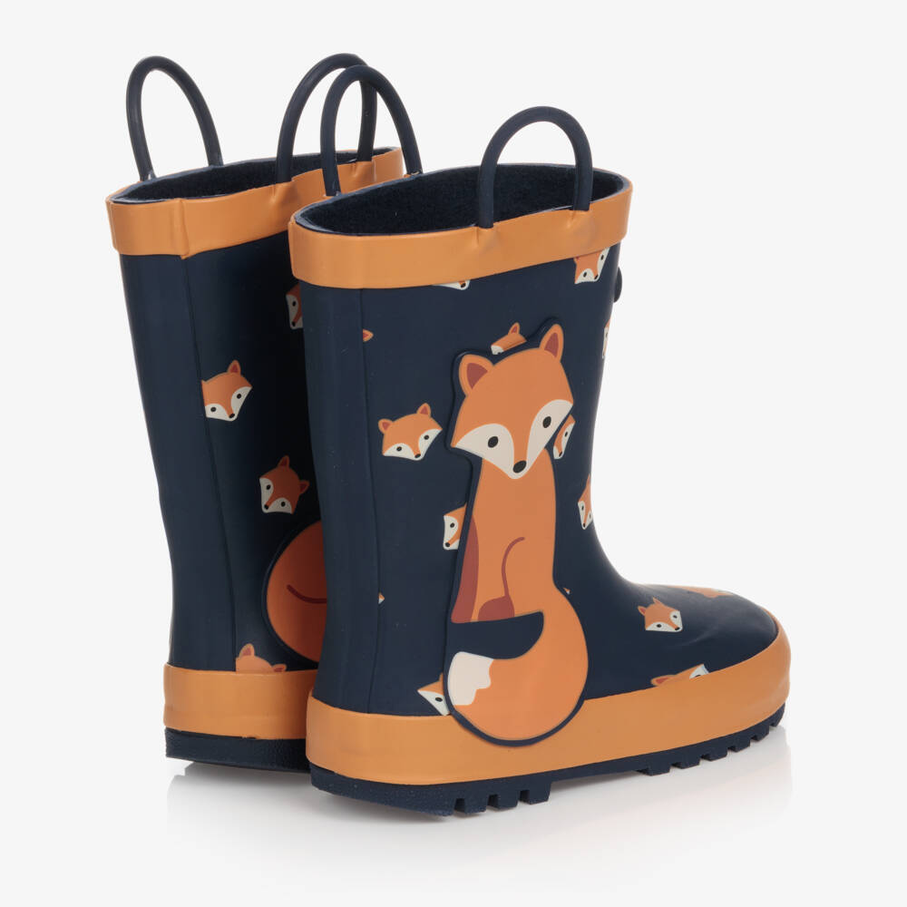 Chipmunks-Boys Blue & Orange Fox Rain Boots | Childrensalon Outlet