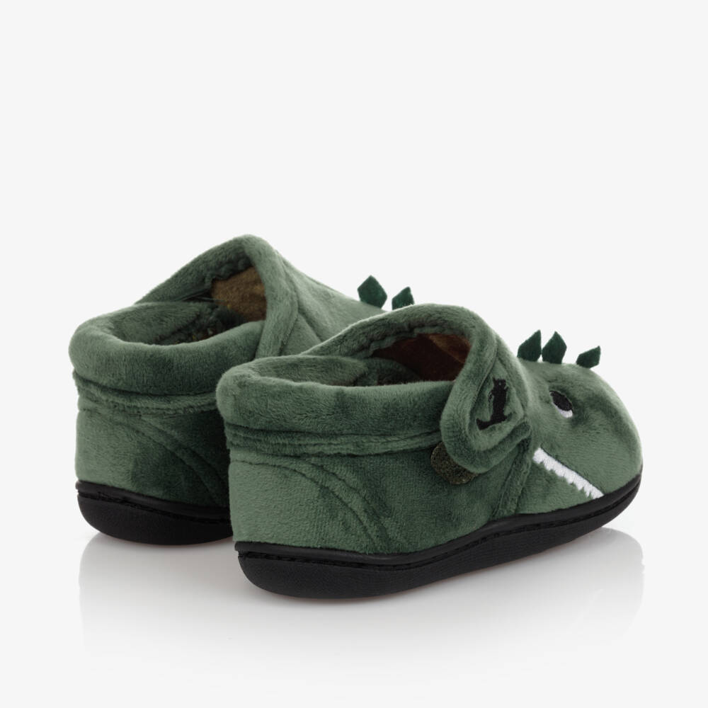 Chipmunks-Boys Green Dinosaur Velcro Slippers | Childrensalon Outlet