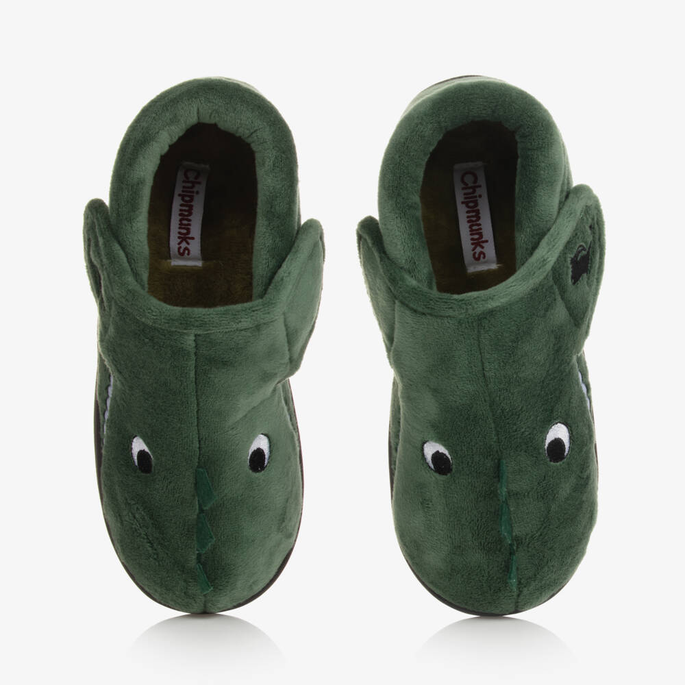 Chipmunks-Boys Green Dinosaur Velcro Slippers | Childrensalon Outlet