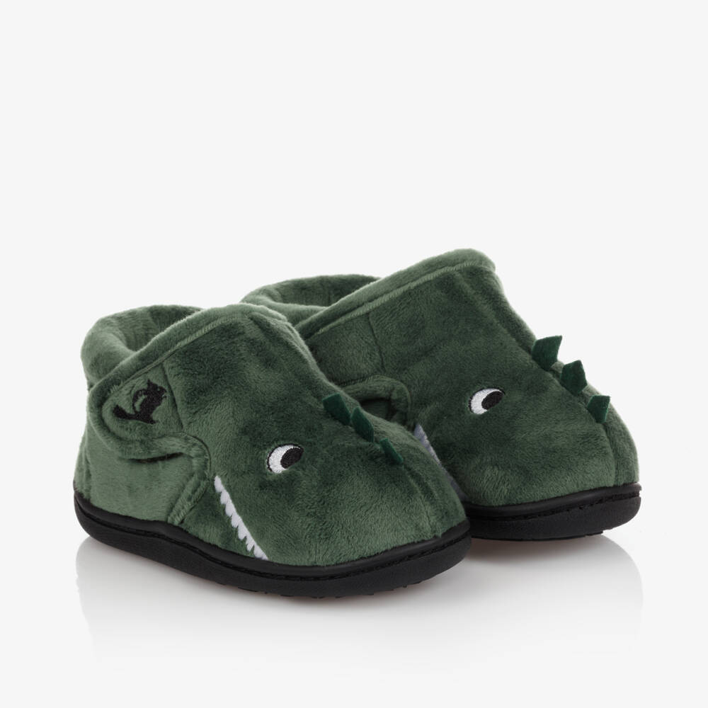 Chipmunks-Boys Green Dinosaur Velcro Slippers | Childrensalon Outlet