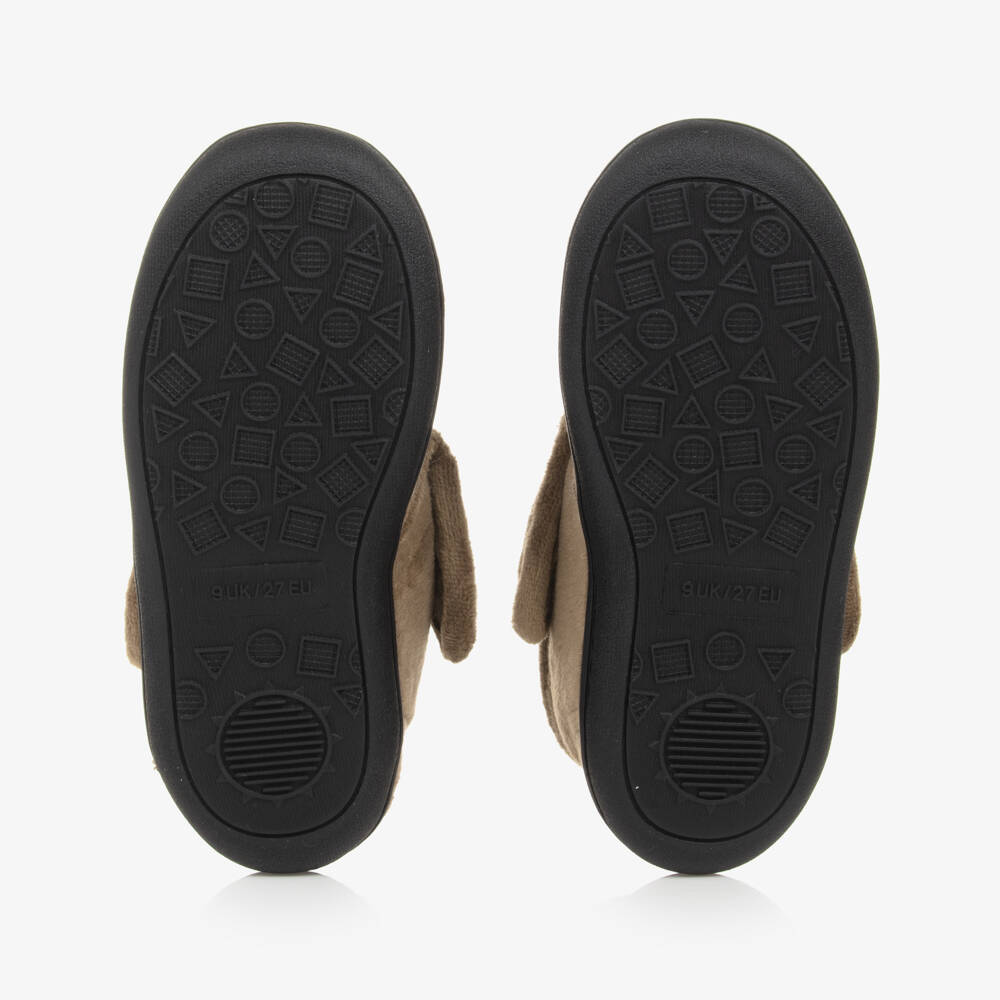 Chipmunks-Dark Beige Velcro Lion Slippers | Childrensalon Outlet
