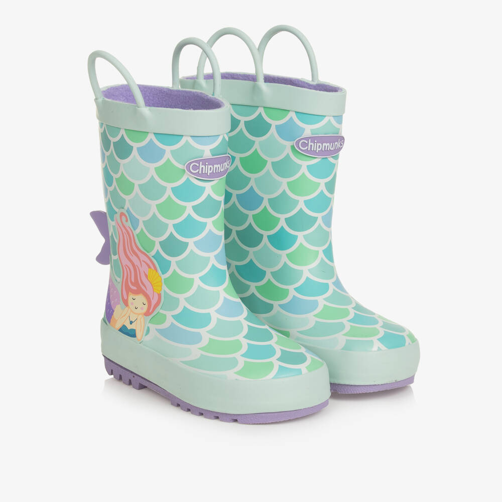 Chipmunks-Girls Green Mermaid Rain Boots | Childrensalon Outlet