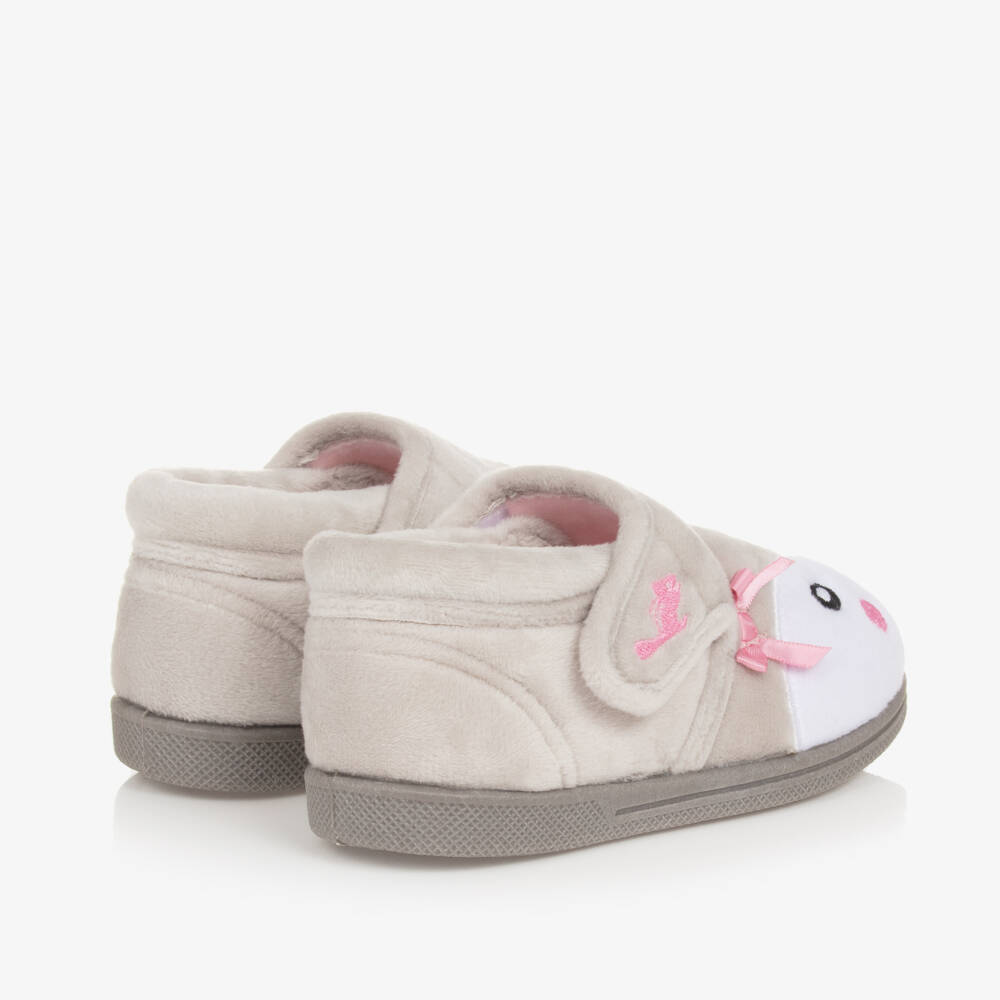 Chipmunks-Girls Grey Fleece Penguin Slippers | Childrensalon Outlet