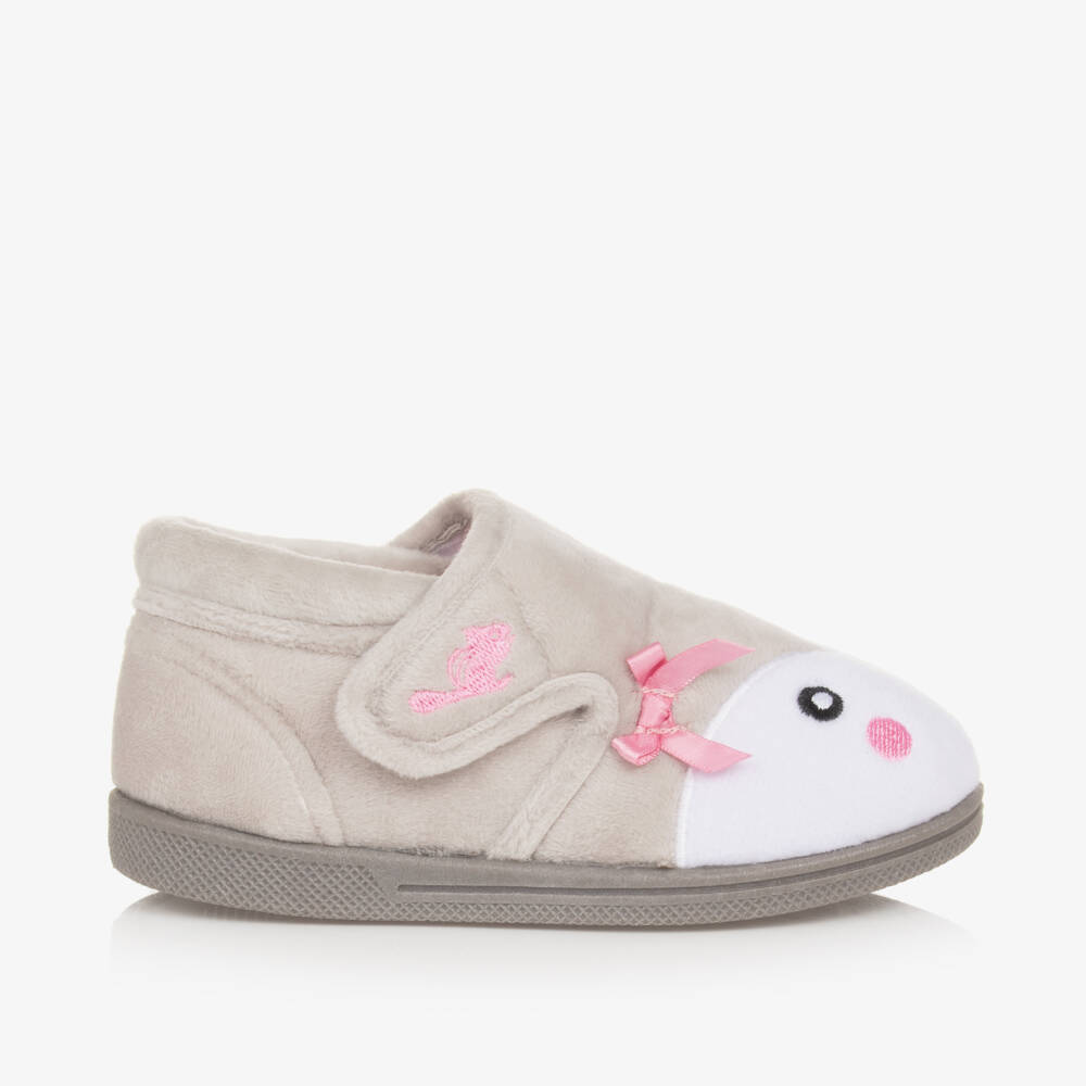 Chipmunks-Girls Grey Fleece Penguin Slippers | Childrensalon Outlet
