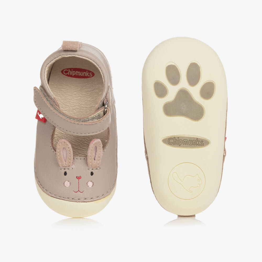 Chipmunks-Girls Grey Leather First-Walker Shoes | Childrensalon Outlet