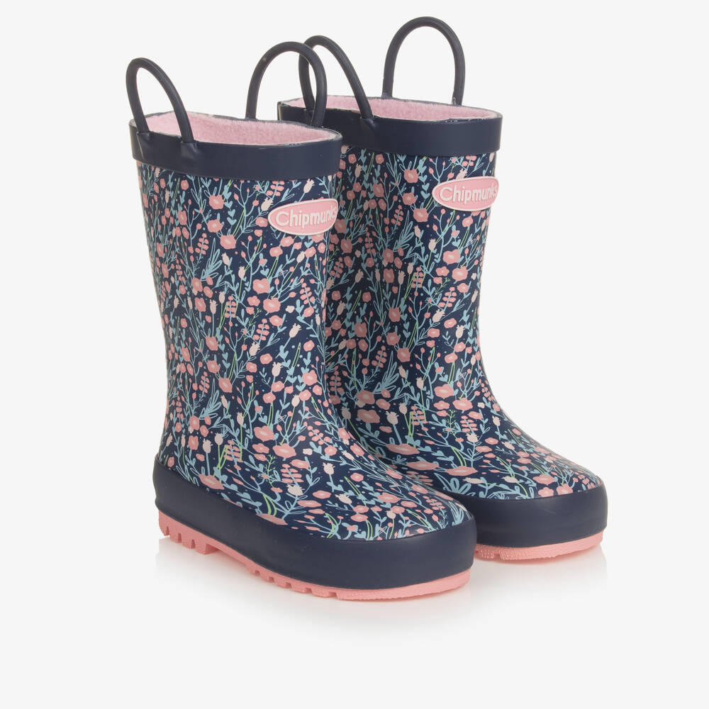 Chipmunks-Girls Navy Blue Floral Rain Boots | Childrensalon Outlet