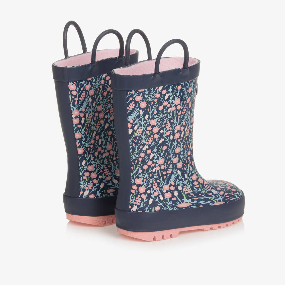 Chipmunks-Girls Navy Blue Floral Rain Boots | Childrensalon Outlet