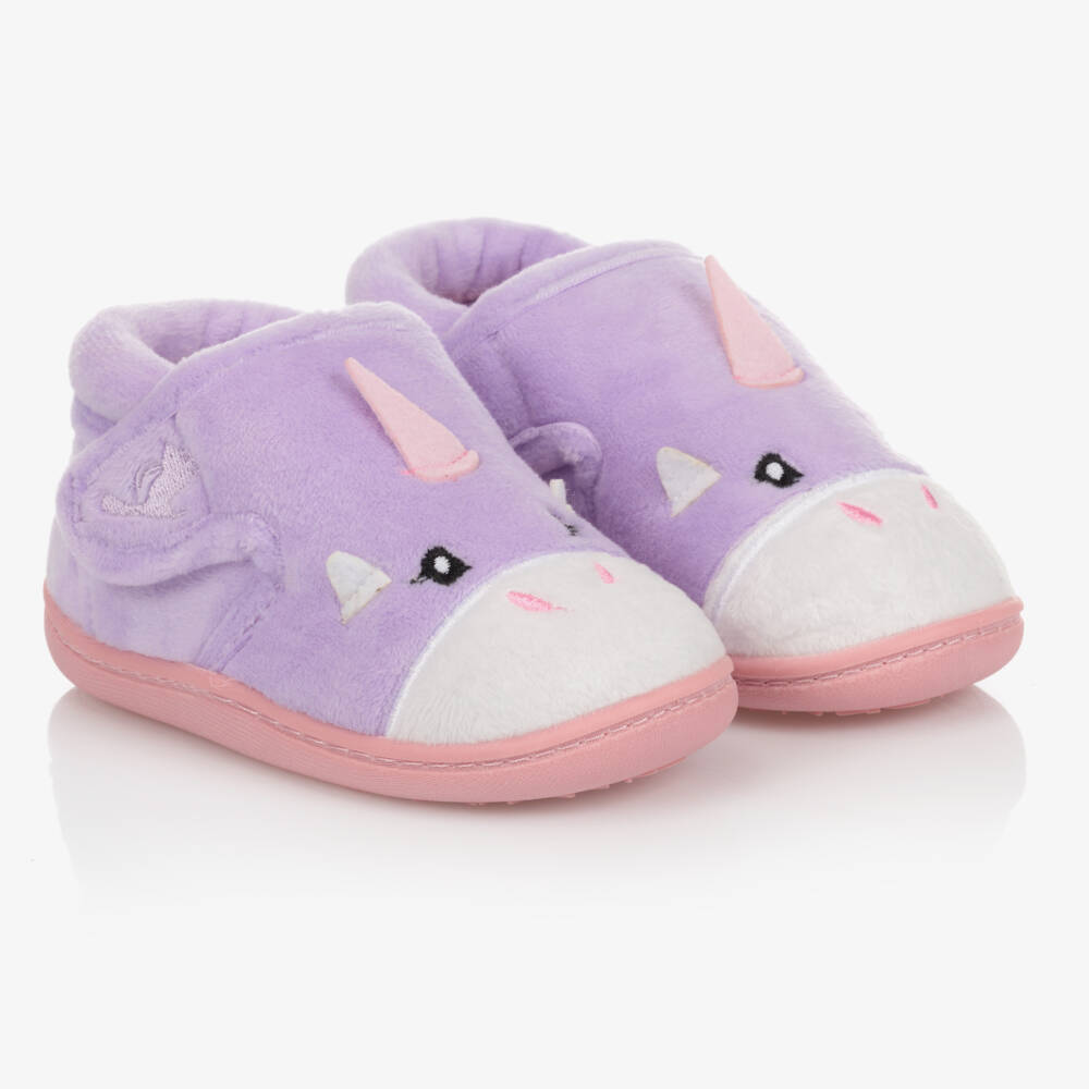 Chipmunks-Girls Purple Unicorn Velcro Slippers | Childrensalon Outlet