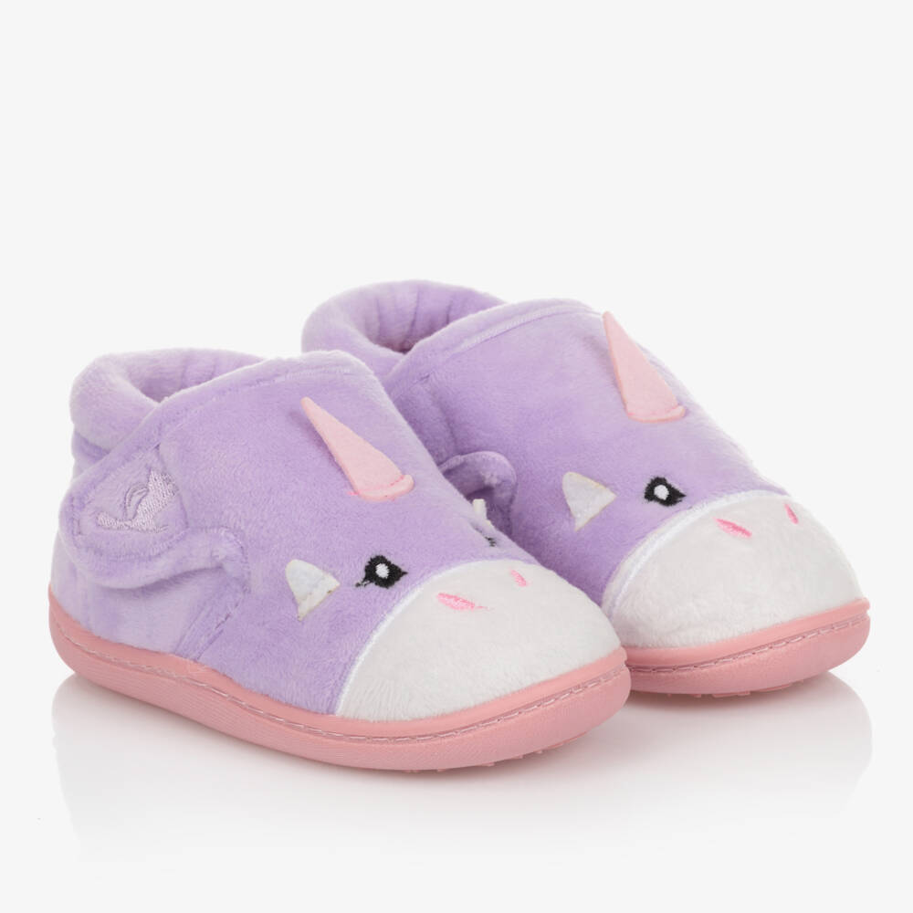 Chipmunks-Girls Purple Unicorn Velcro Slippers | Childrensalon Outlet