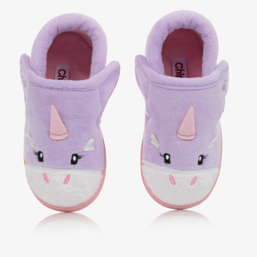 Chipmunks-Girls Purple Unicorn Velcro Slippers | Childrensalon Outlet