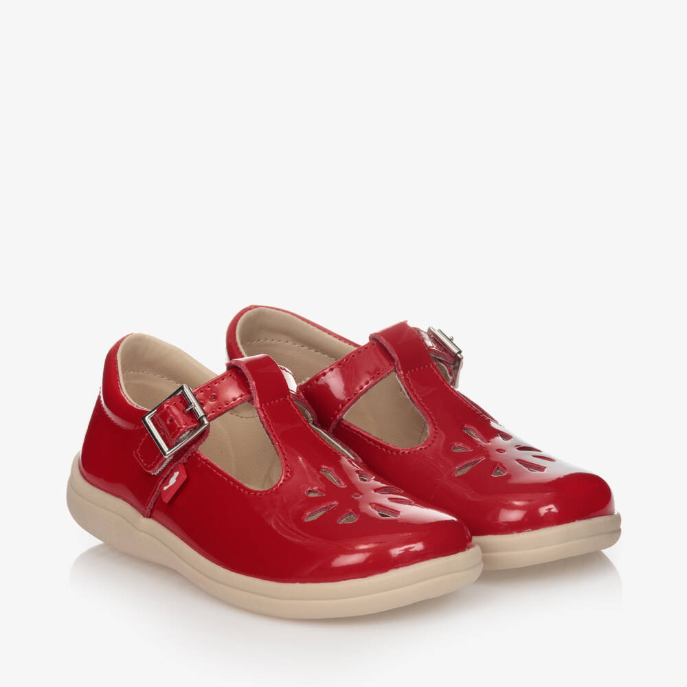 Chipmunks-Girls Red Leather T-Bar Shoes | Childrensalon Outlet