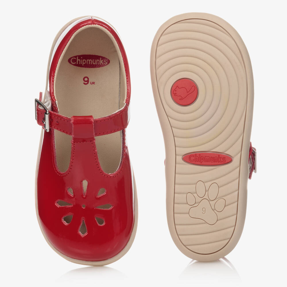 Chipmunks-Girls Red Leather T-Bar Shoes | Childrensalon Outlet