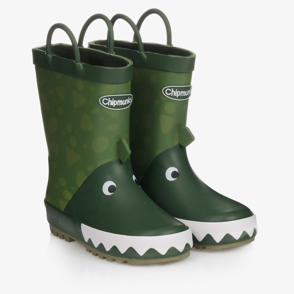 Chipmunks - Green Dinosaur Rain Boots | Childrensalon