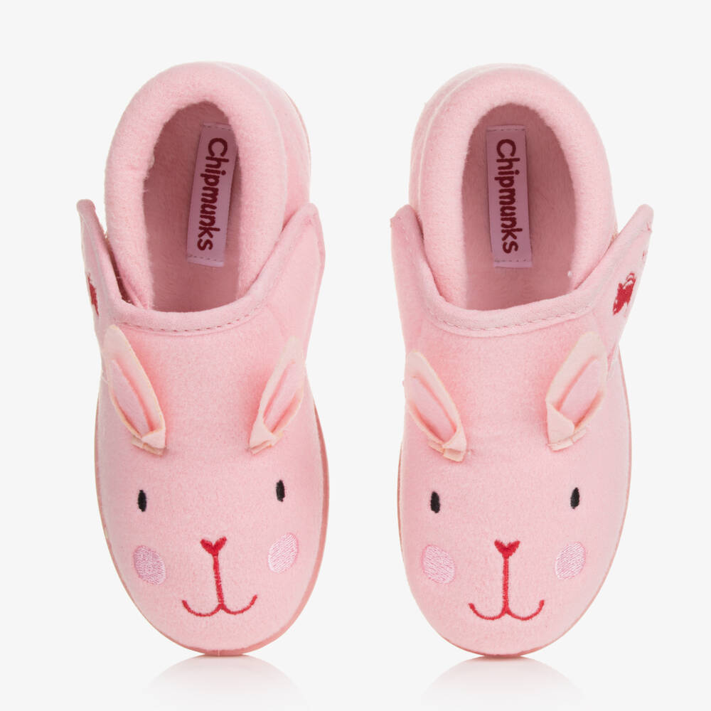 Chipmunks-Pink Bunny Velcro Slippers | Childrensalon Outlet