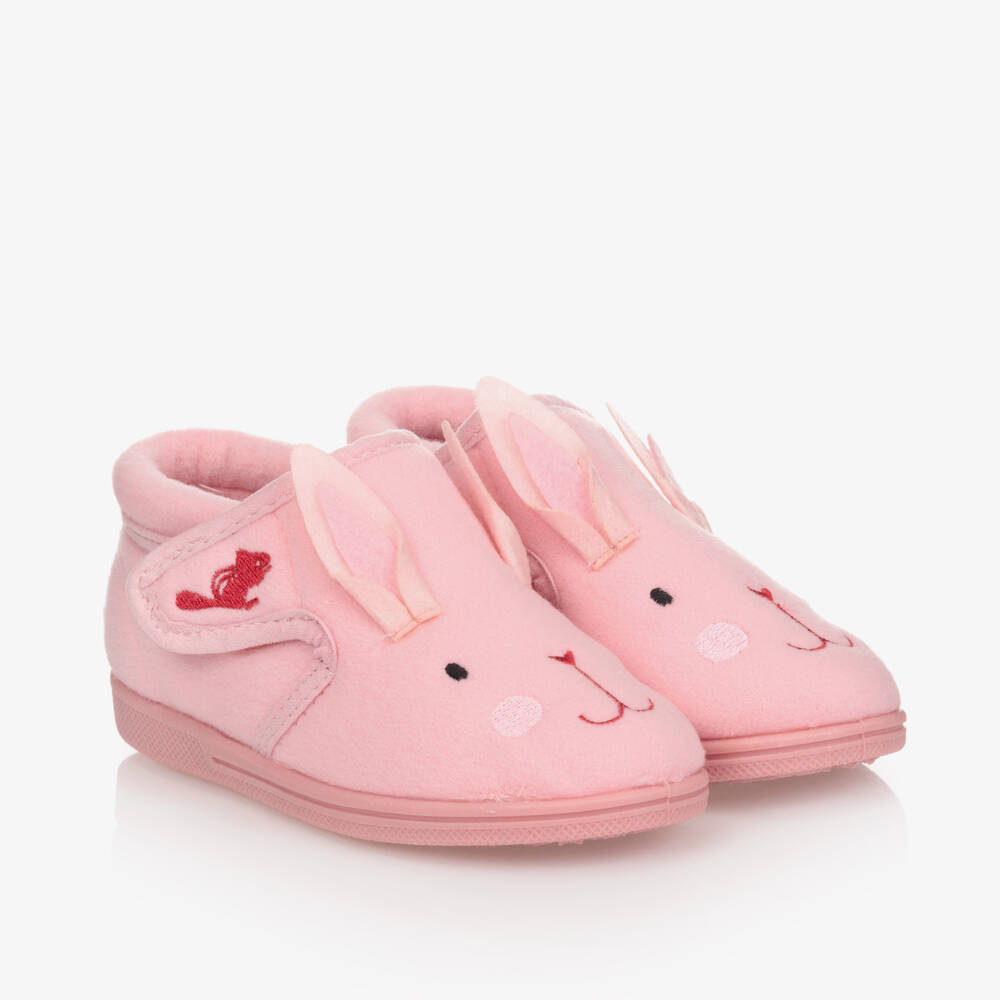 Chipmunks-Pink Bunny Velcro Slippers | Childrensalon Outlet