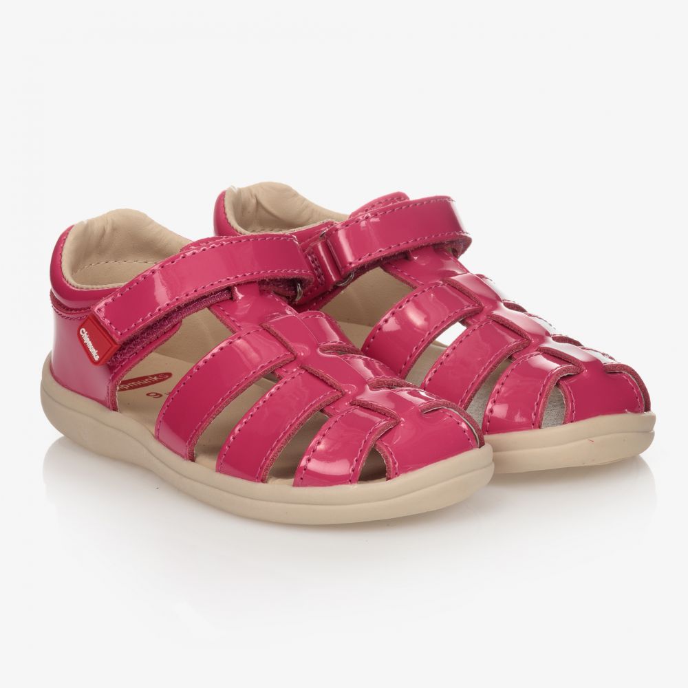 Chipmunks - Pink Leather Velcro Sandals | Childrensalon