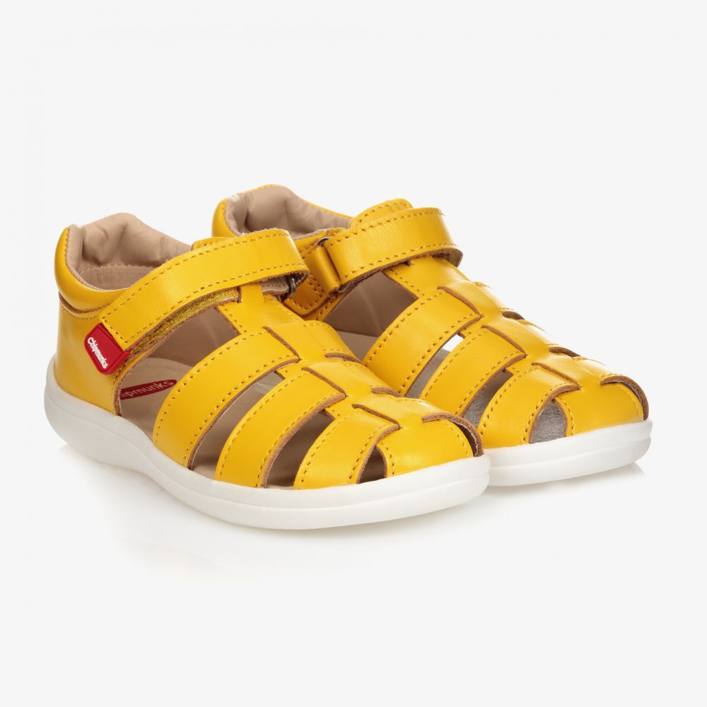 Chipmunks - Sandales à Velcro jaunes en cuir | Childrensalon