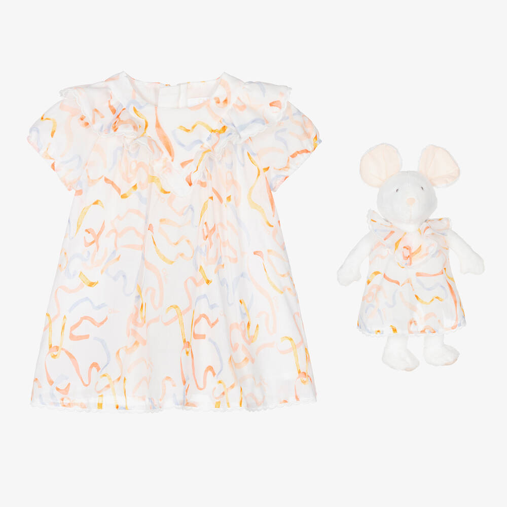 Chloé - Babykleid & Plüschmaus Geschenkset | Childrensalon