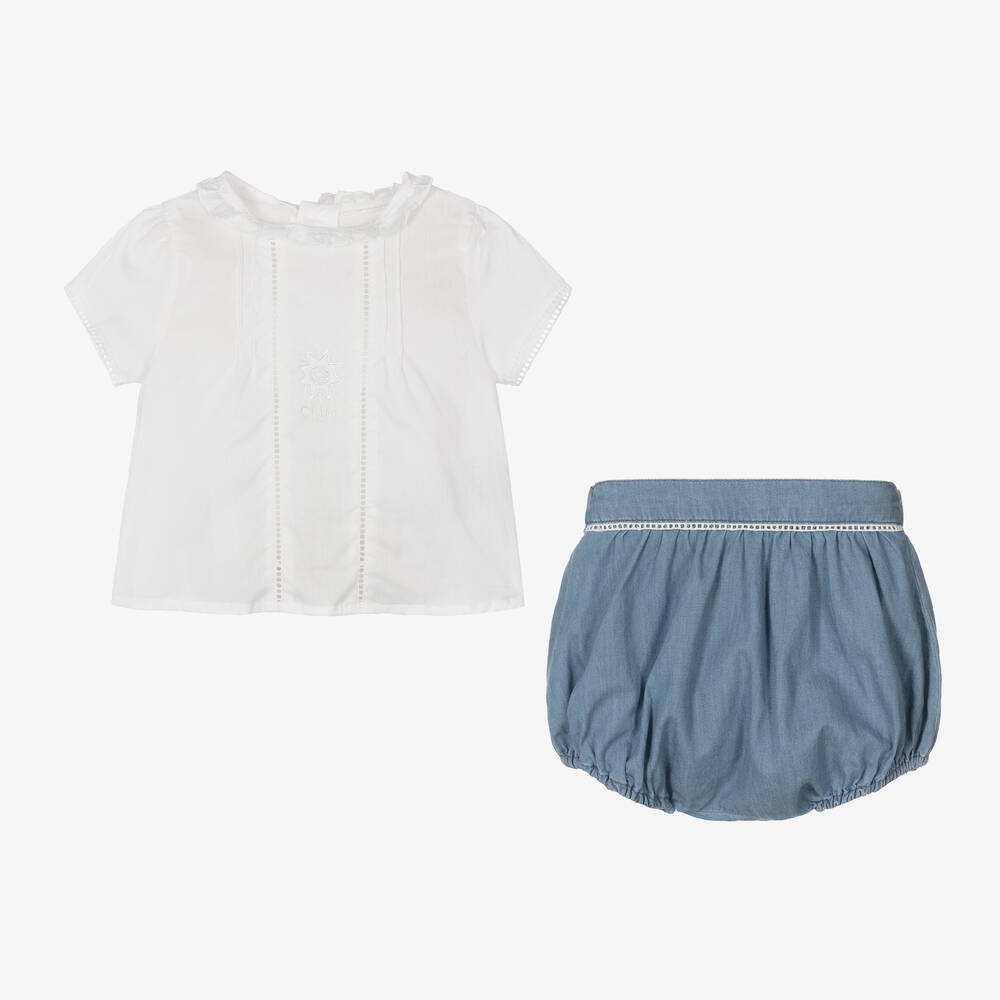 Chloé-Baby Girls Blue Cotton Shorts Gift Set | Childrensalon Outlet